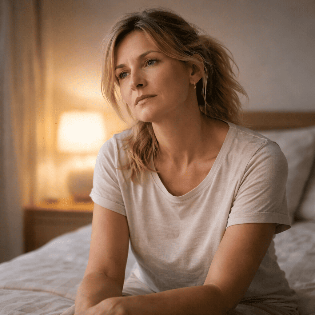 Femme réveillée la nuit pendant la ménopause