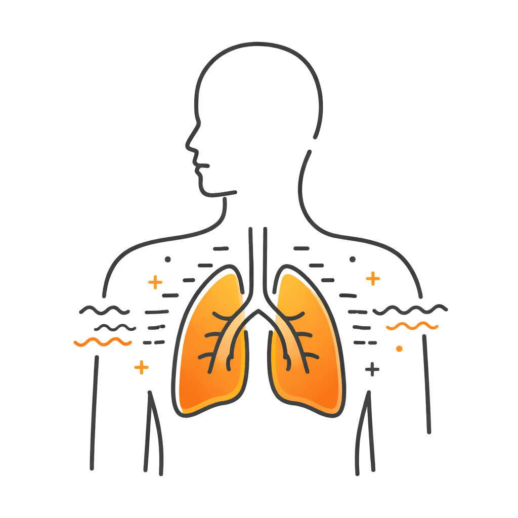 illustration minimaliste montrant la zone thoracique et les poumons pour évoquer une respiration difficile