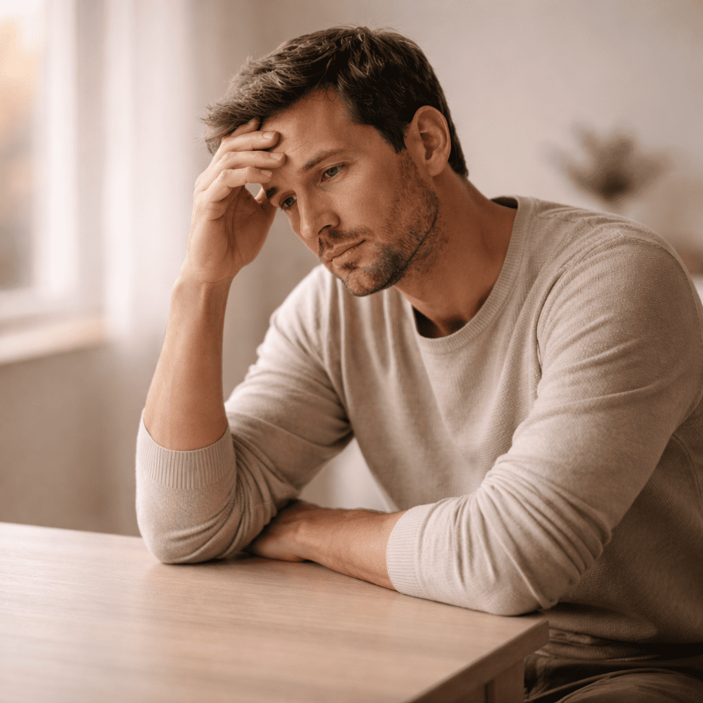 Fatigue persistante : personne fatiguée avec difficulté de concentration et manque d’énergie.